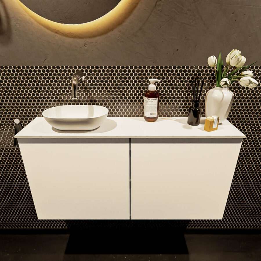 MONDIAZ FOWY toiletmeubel 100cm kleur talc. Waskom positie links kleur talc | talc. Zonder kraangat - Afbeelding 2