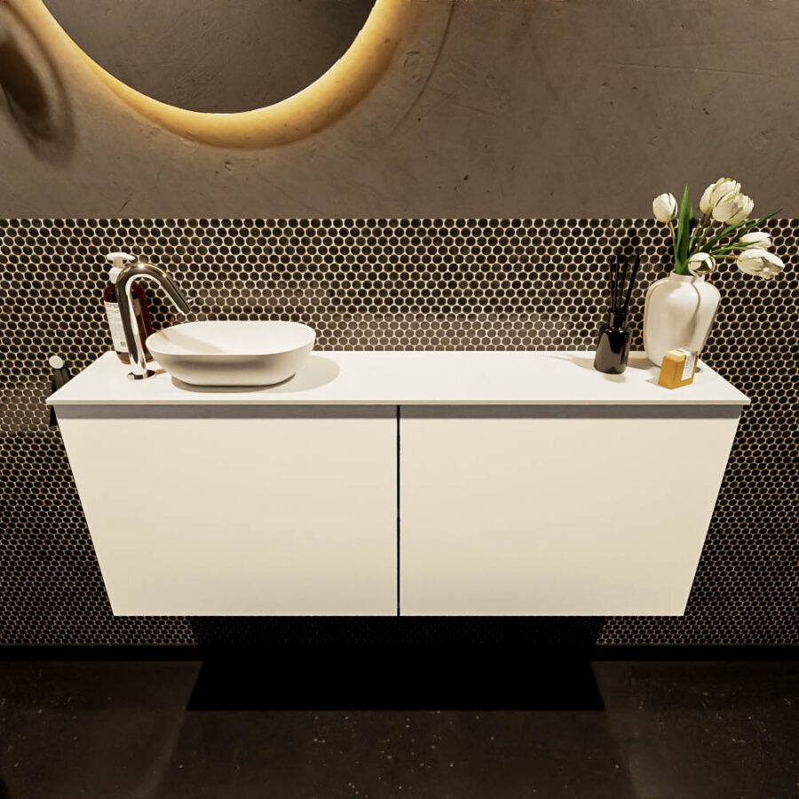 MONDIAZ FOWY toiletmeubel 120cm kleur talc. Waskom positie links kleur talc | talc. Met 1 kraangat - Afbeelding 2
