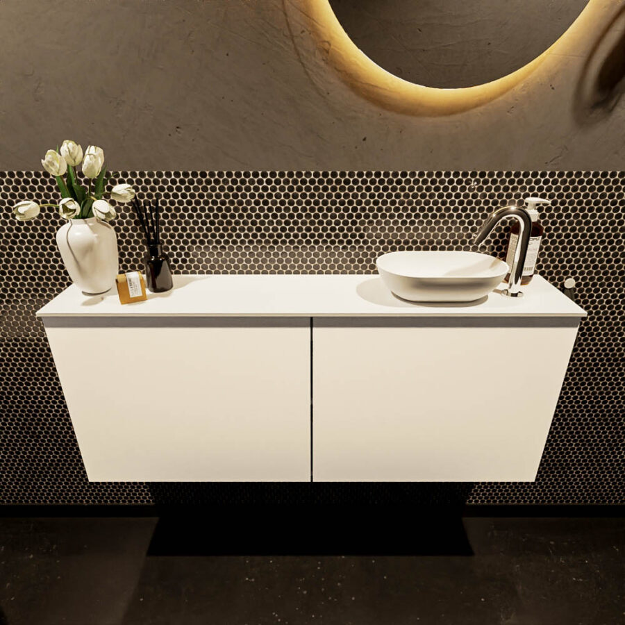 MONDIAZ FOWY toiletmeubel 120cm kleur talc. Waskom positie rechts kleur talc | talc. Met 1 kraangat - Afbeelding 2