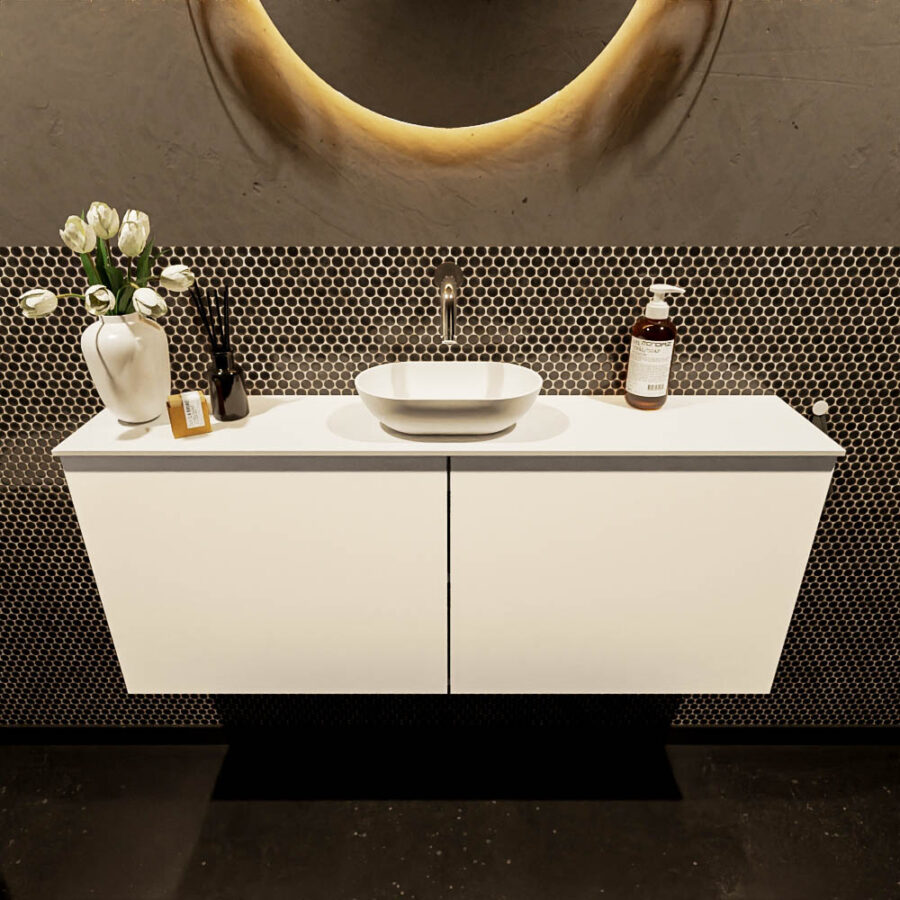 MONDIAZ FOWY toiletmeubel 120cm kleur talc. Waskom positie midden kleur talc | talc. Zonder kraangat - Afbeelding 2