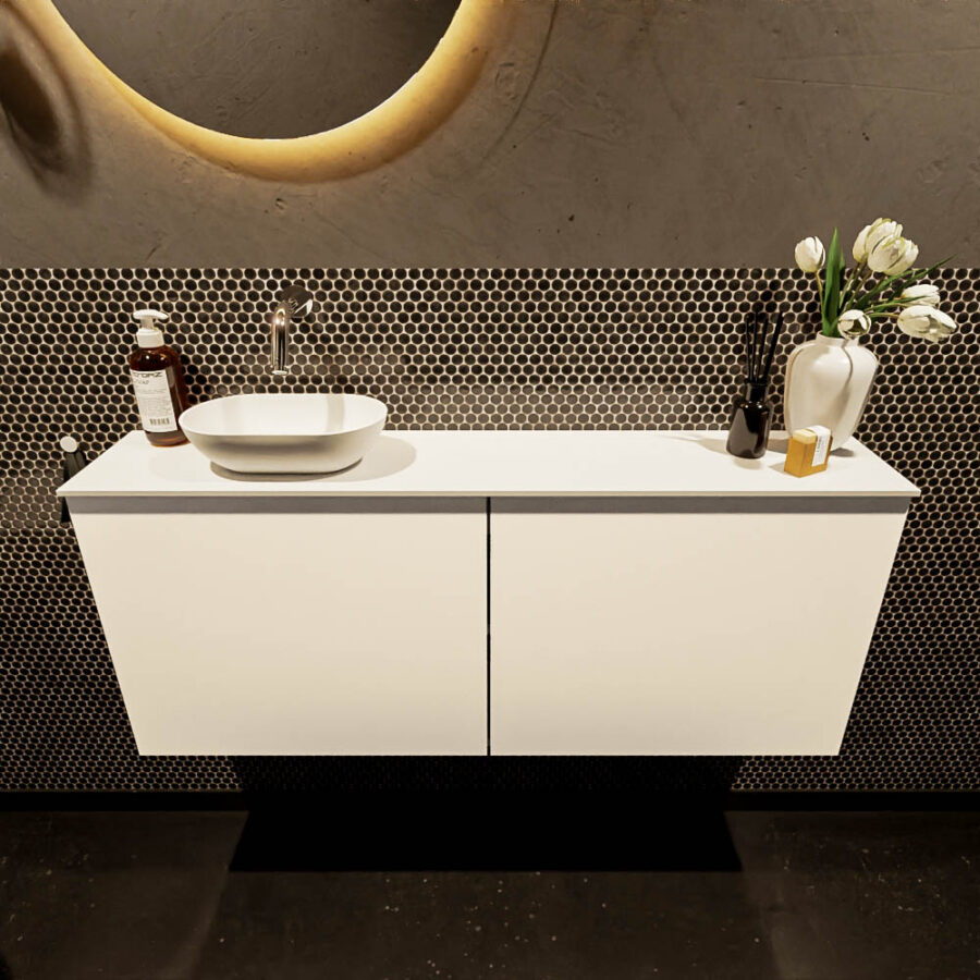 MONDIAZ FOWY toiletmeubel 120cm kleur talc. Waskom positie links kleur talc | talc. Zonder kraangat - Afbeelding 2