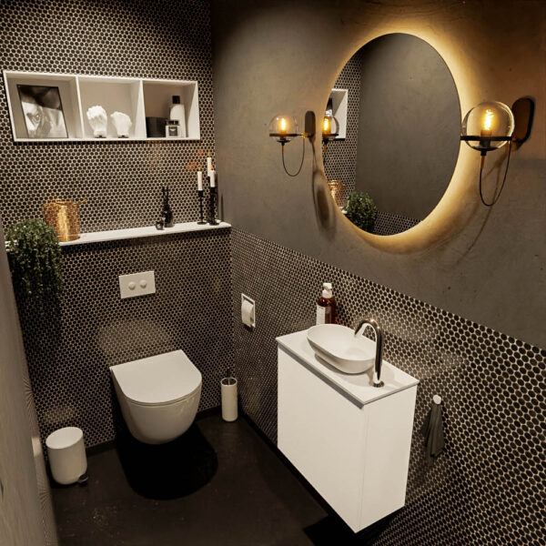 MONDIAZ FOWY toiletmeubel 50cm kleur talc. Waskom positie rechts kleur talc | talc. Met 1 kraangat