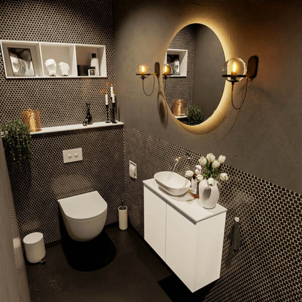 MONDIAZ FOWY toiletmeubel 60cm kleur talc. Waskom positie links kleur talc | talc. Zonder kraangat