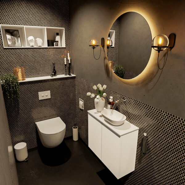 MONDIAZ FOWY toiletmeubel 60cm kleur talc. Waskom positie rechts kleur talc | talc. Zonder kraangat