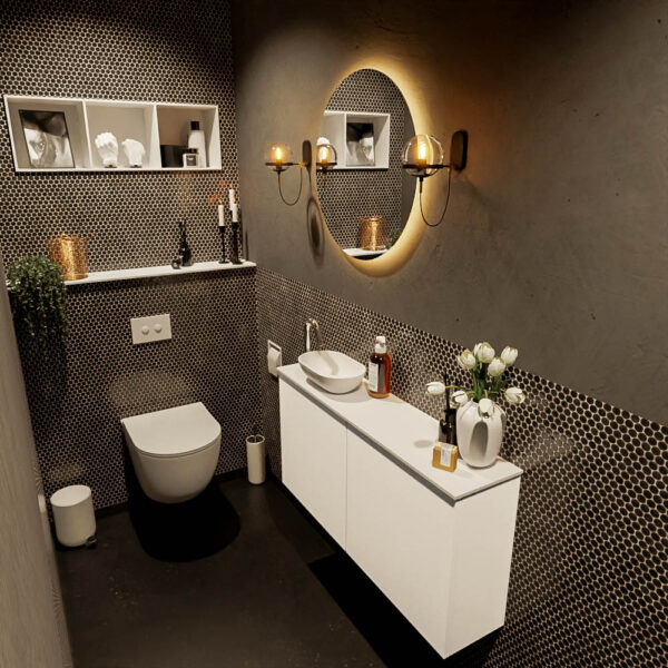 MONDIAZ FOWY toiletmeubel 100cm kleur talc. Waskom positie links kleur talc | talc. Met 1 kraangat