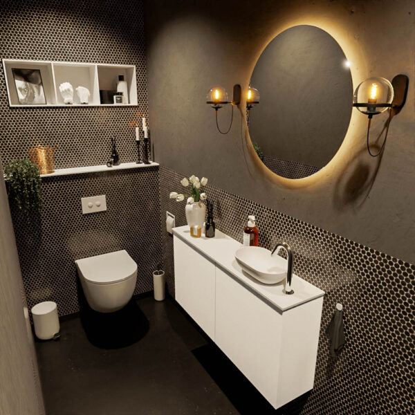 MONDIAZ FOWY toiletmeubel 100cm kleur talc. Waskom positie rechts kleur talc | talc. Met 1 kraangat