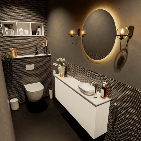 MONDIAZ FOWY toiletmeubel 120cm kleur talc. Waskom positie rechts kleur talc | talc. Met 1 kraangat