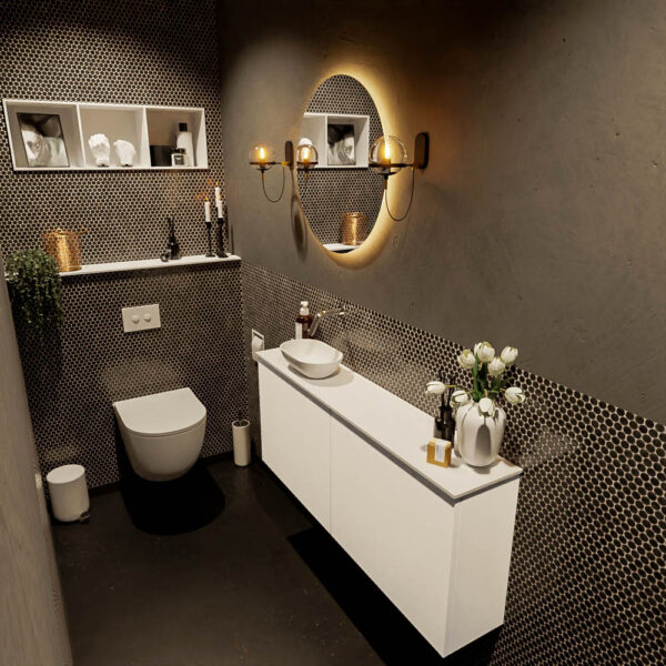 MONDIAZ FOWY toiletmeubel 120cm kleur talc. Waskom positie links kleur talc | talc. Zonder kraangat