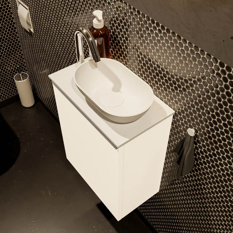 MONDIAZ FOWY toiletmeubel 40cm kleur talc. Waskom positie rechts kleur talc | talc. Met 1 kraangat - Afbeelding 3