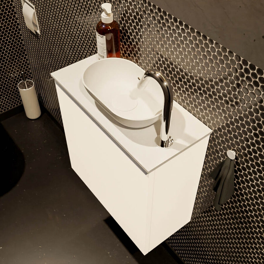 MONDIAZ FOWY toiletmeubel 50cm kleur talc. Waskom positie rechts kleur talc | talc. Met 1 kraangat - Afbeelding 3