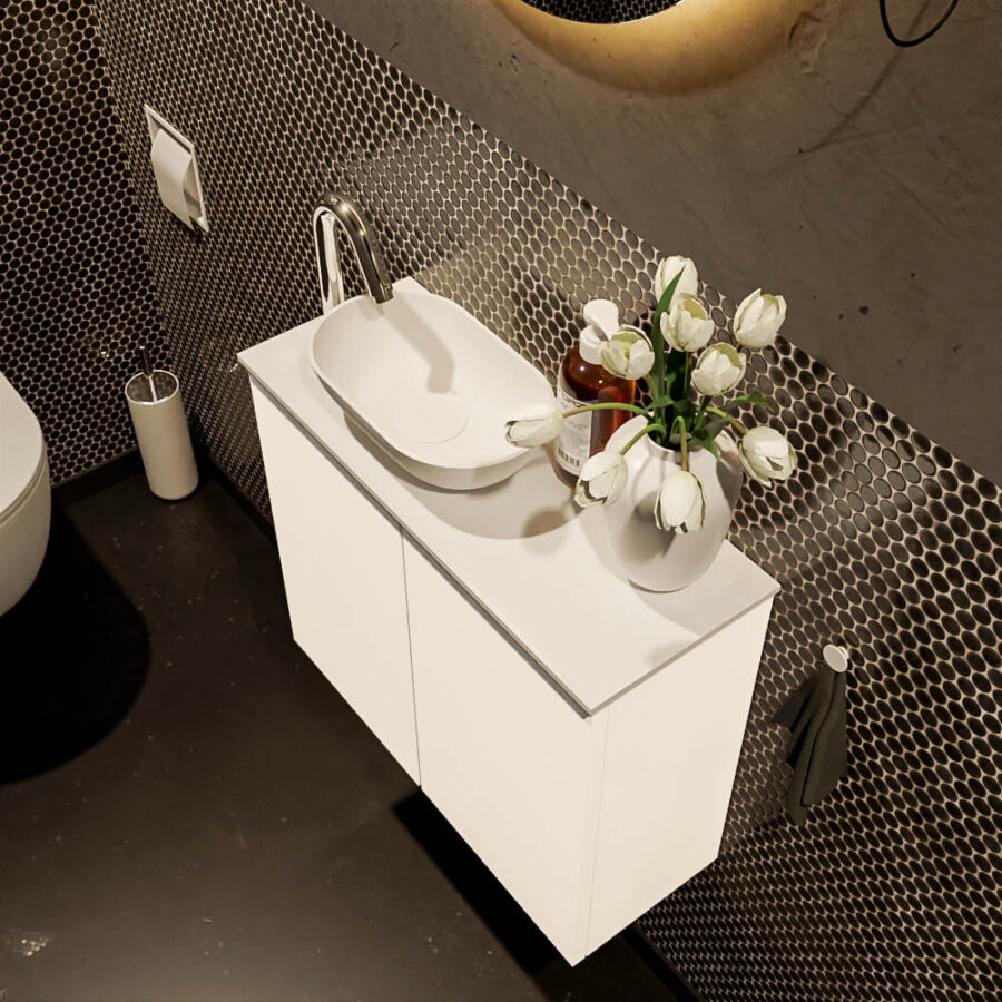 MONDIAZ FOWY toiletmeubel 60cm kleur talc. Waskom positie links kleur talc | talc. Met 1 kraangat - Afbeelding 3