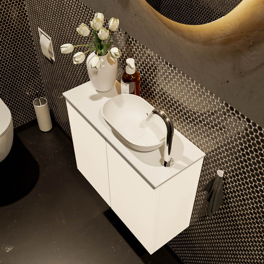 MONDIAZ FOWY toiletmeubel 60cm kleur talc. Waskom positie rechts kleur talc | talc. Met 1 kraangat - Afbeelding 3