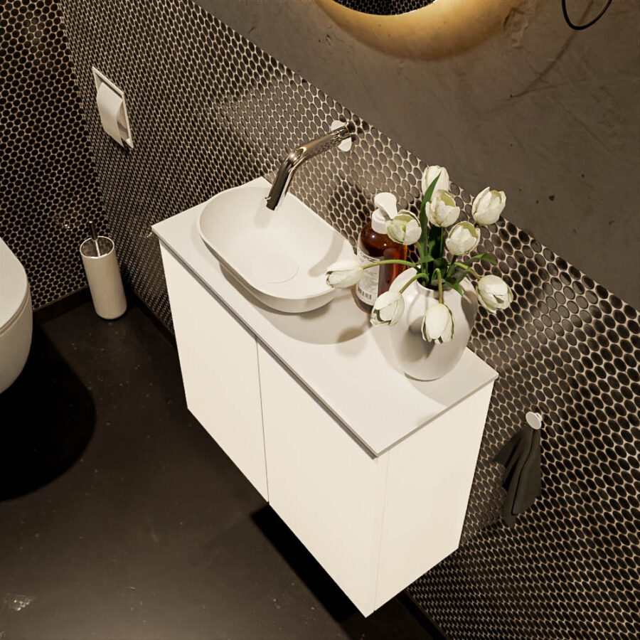 MONDIAZ FOWY toiletmeubel 60cm kleur talc. Waskom positie links kleur talc | talc. Zonder kraangat - Afbeelding 3