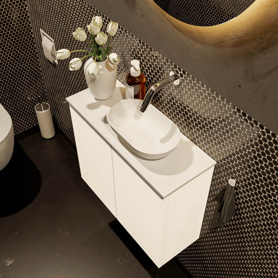 MONDIAZ FOWY toiletmeubel 60cm kleur talc. Waskom positie rechts kleur talc | talc. Zonder kraangat - Afbeelding 3