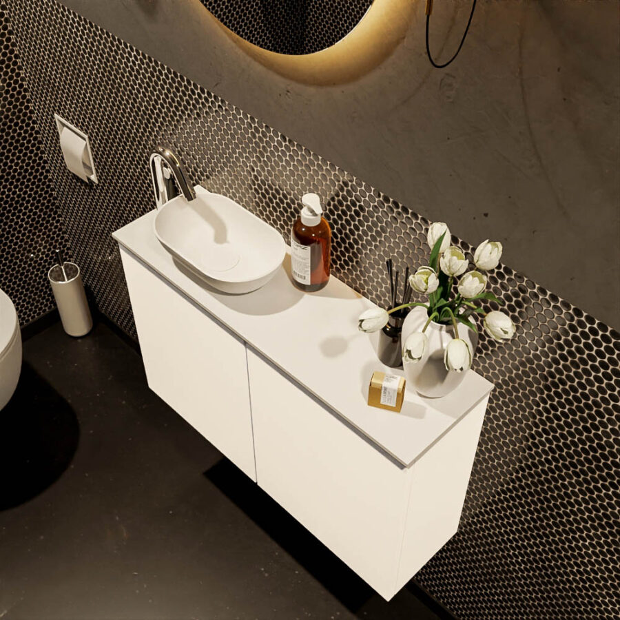 MONDIAZ FOWY toiletmeubel 80cm kleur talc. Waskom positie links kleur talc | talc. Met 1 kraangat - Afbeelding 3