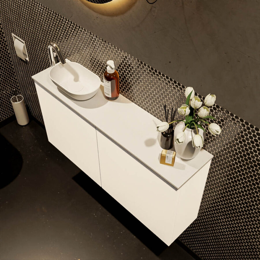 MONDIAZ FOWY toiletmeubel 100cm kleur talc. Waskom positie links kleur talc | talc. Met 1 kraangat - Afbeelding 3