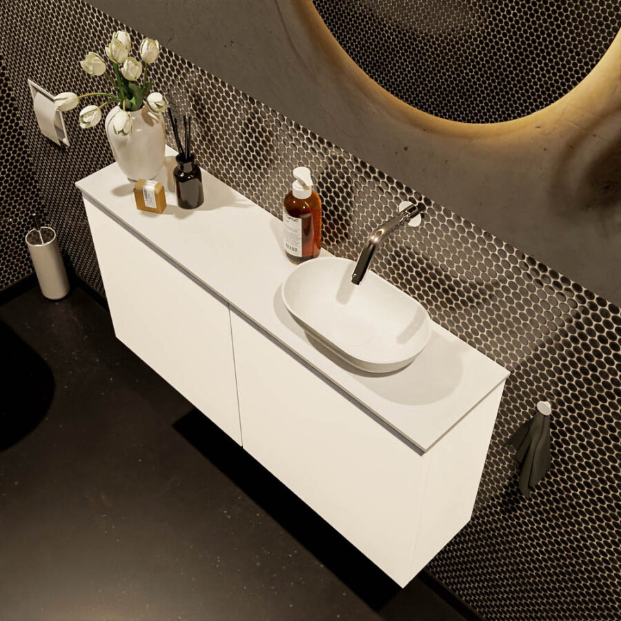MONDIAZ FOWY toiletmeubel 100cm kleur talc. Waskom positie rechts kleur talc | talc. Zonder kraangat - Afbeelding 3