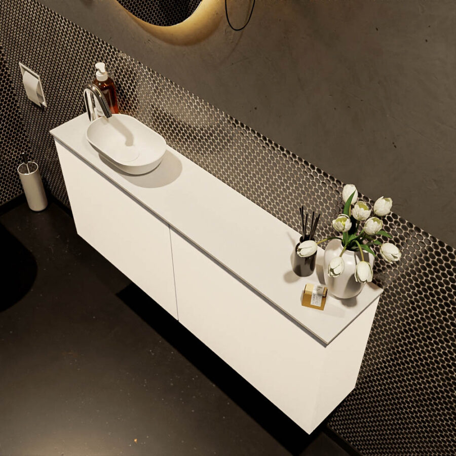 MONDIAZ FOWY toiletmeubel 120cm kleur talc. Waskom positie links kleur talc | talc. Met 1 kraangat - Afbeelding 3