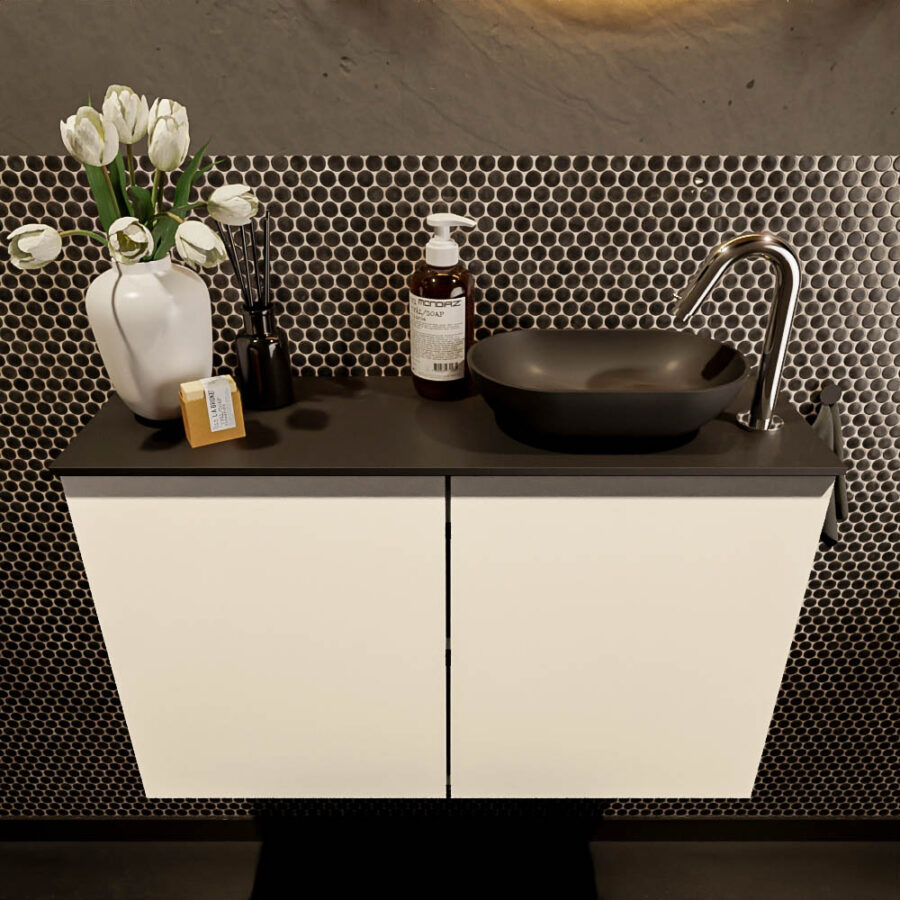 MONDIAZ FOWY toiletmeubel 80cm kleur talc. Waskom positie rechts kleur urban | urban. Met 1 kraangat - Afbeelding 2