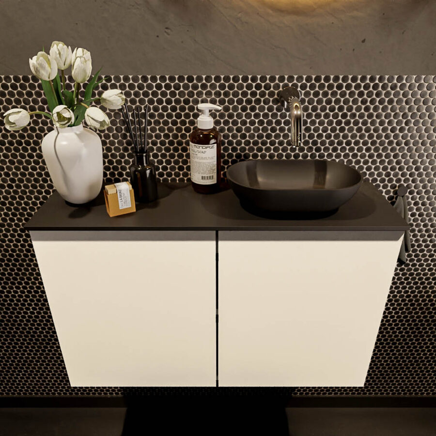 MONDIAZ FOWY toiletmeubel 80cm kleur talc. Waskom positie rechts kleur urban | urban. Zonder kraangat - Afbeelding 2