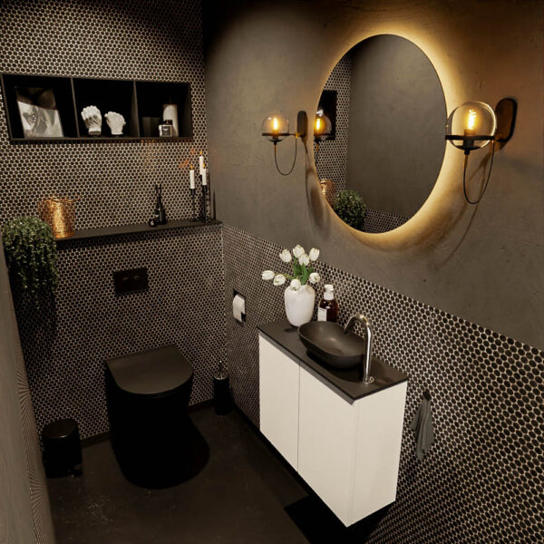 MONDIAZ FOWY toiletmeubel 60cm kleur talc. Waskom positie rechts kleur urban | urban. Met 1 kraangat