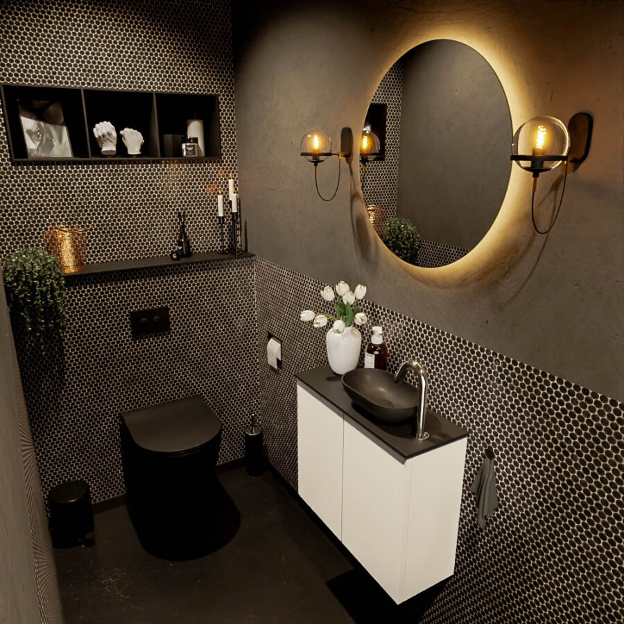 MONDIAZ FOWY toiletmeubel 60cm kleur talc. Waskom positie rechts kleur urban | urban. Met 1 kraangat