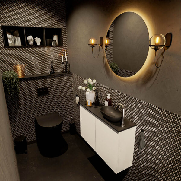 MONDIAZ FOWY toiletmeubel 80cm kleur talc. Waskom positie rechts kleur urban | urban. Met 1 kraangat