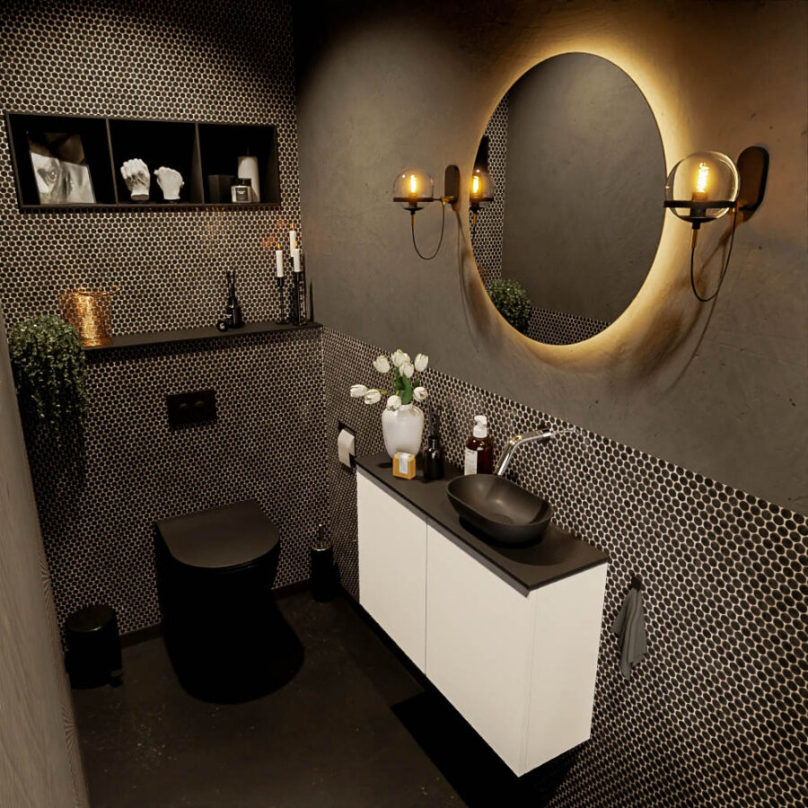 MONDIAZ FOWY toiletmeubel 80cm kleur talc. Waskom positie rechts kleur urban | urban. Zonder kraangat