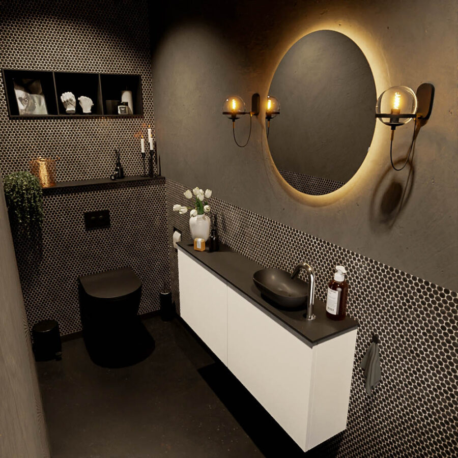 MONDIAZ FOWY toiletmeubel 120cm kleur talc. Waskom positie rechts kleur urban | urban. Met 1 kraangat