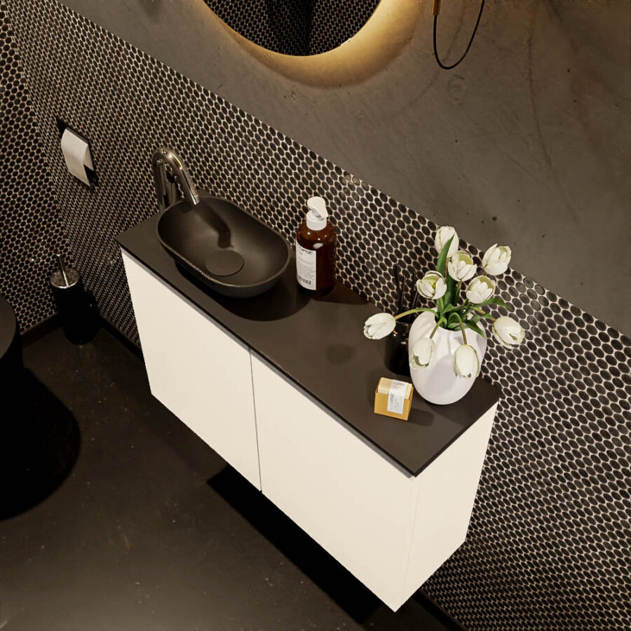 MONDIAZ FOWY toiletmeubel 80cm kleur talc. Waskom positie links kleur urban | urban. Met 1 kraangat - Afbeelding 3