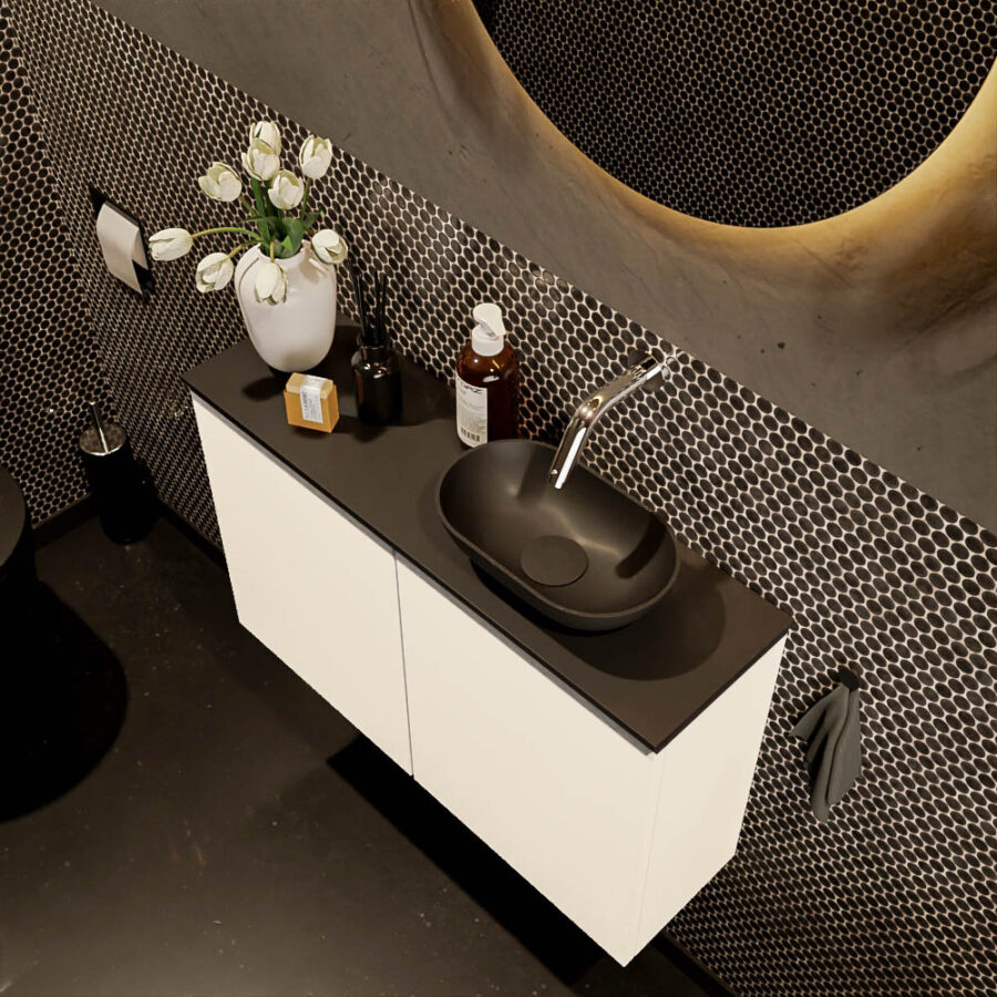 MONDIAZ FOWY toiletmeubel 80cm kleur talc. Waskom positie rechts kleur urban | urban. Zonder kraangat - Afbeelding 3
