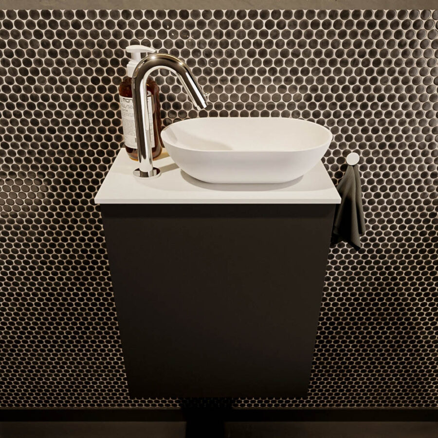 MONDIAZ FOWY toiletmeubel 40cm kleur urban. Waskom positie rechts kleur talc | talc. Met 1 kraangat - Afbeelding 2
