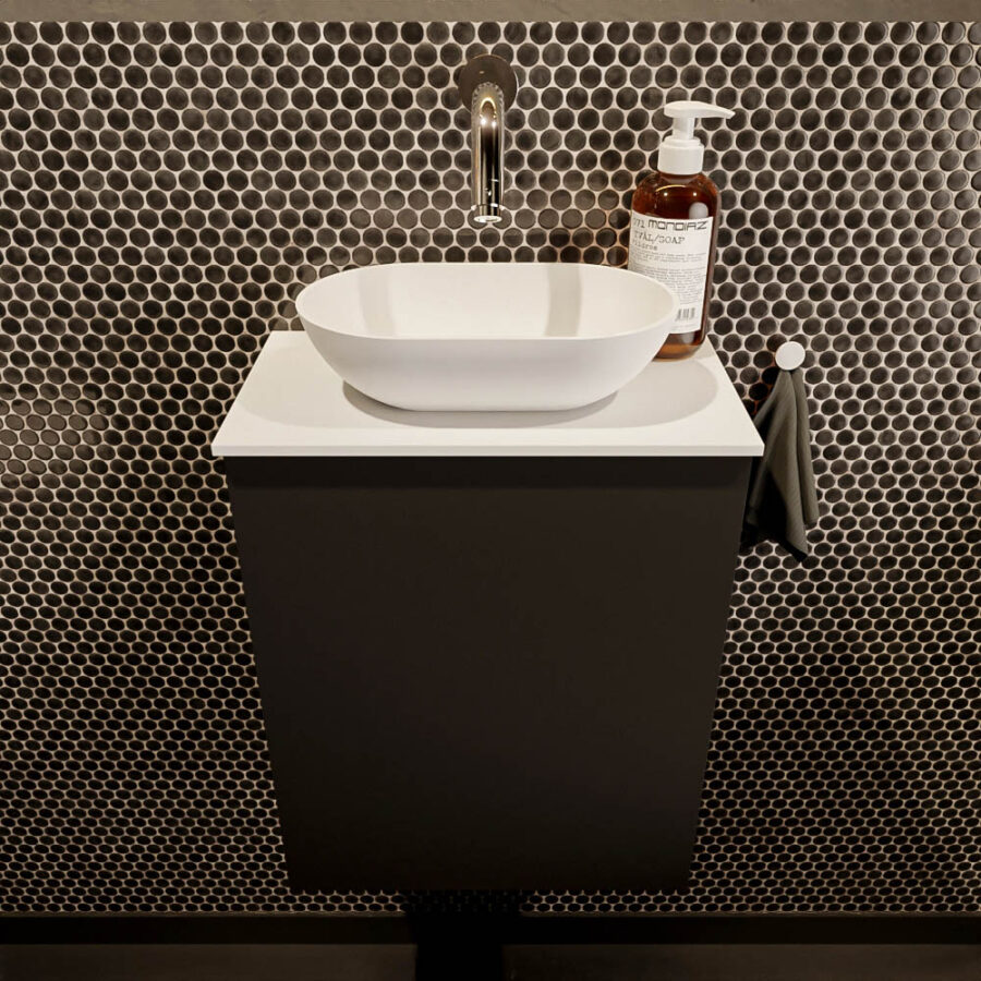 MONDIAZ FOWY toiletmeubel 40cm kleur urban. Waskom positie midden kleur talc | talc. Zonder kraangat - Afbeelding 2