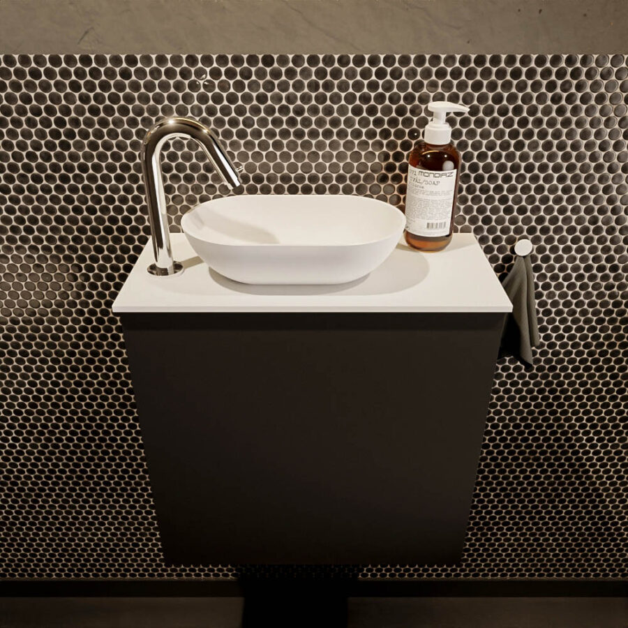 MONDIAZ FOWY toiletmeubel 50cm kleur urban. Waskom positie links kleur talc | talc. Met 1 kraangat - Afbeelding 2