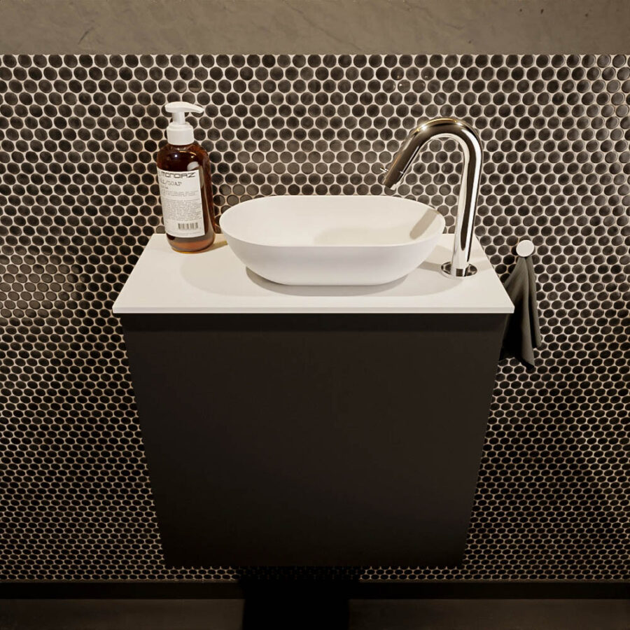 MONDIAZ FOWY toiletmeubel 50cm kleur urban. Waskom positie rechts kleur talc | talc. Met 1 kraangat - Afbeelding 2