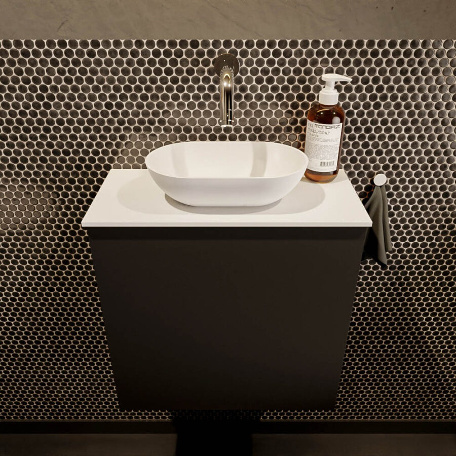 MONDIAZ FOWY toiletmeubel 50cm kleur urban. Waskom positie midden kleur talc | talc. Zonder kraangat - Afbeelding 2