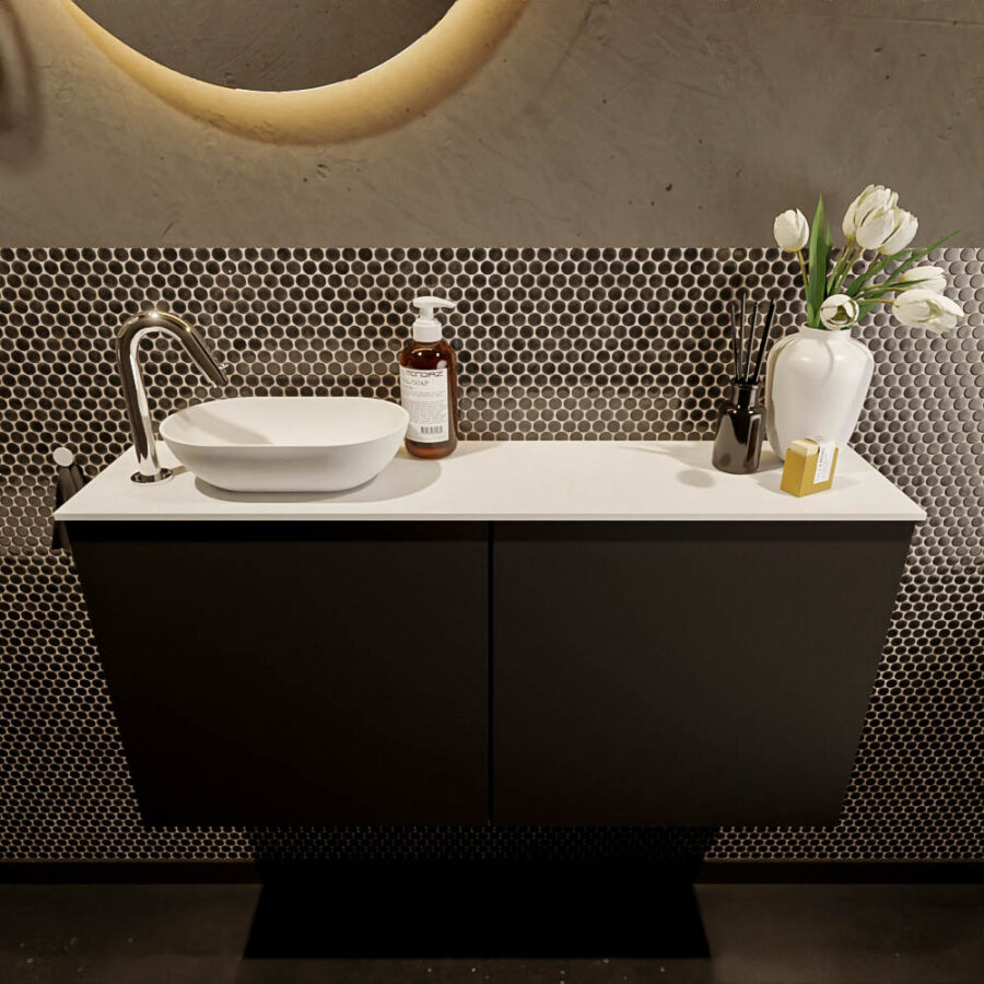 MONDIAZ FOWY toiletmeubel 100cm kleur urban. Waskom positie links kleur talc | talc. Met 1 kraangat - Afbeelding 2