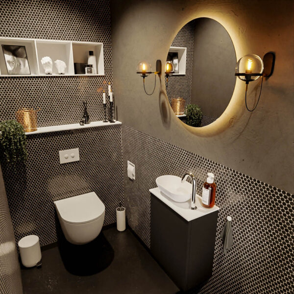 MONDIAZ FOWY toiletmeubel 40cm kleur urban. Waskom positie links kleur talc | talc. Met 1 kraangat