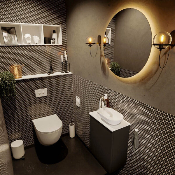 MONDIAZ FOWY toiletmeubel 40cm kleur urban. Waskom positie rechts kleur talc | talc. Met 1 kraangat