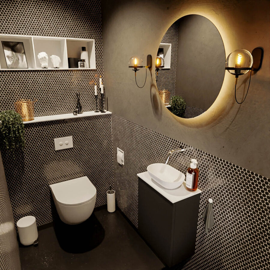 MONDIAZ FOWY toiletmeubel 40cm kleur urban. Waskom positie midden kleur talc | talc. Zonder kraangat