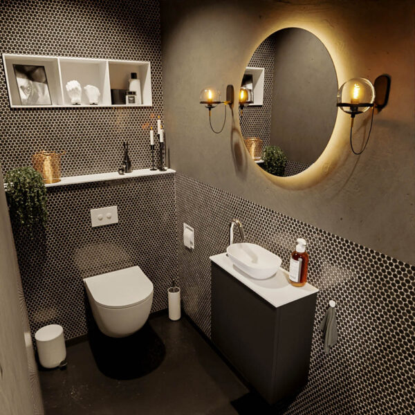 MONDIAZ FOWY toiletmeubel 50cm kleur urban. Waskom positie links kleur talc | talc. Met 1 kraangat
