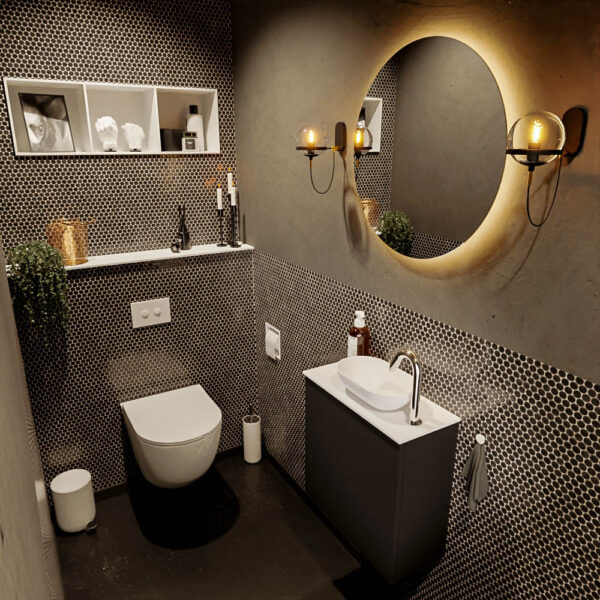 MONDIAZ FOWY toiletmeubel 50cm kleur urban. Waskom positie rechts kleur talc | talc. Met 1 kraangat