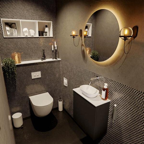MONDIAZ FOWY toiletmeubel 50cm kleur urban. Waskom positie midden kleur talc | talc. Zonder kraangat