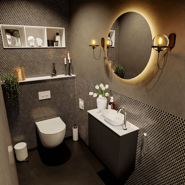 MONDIAZ FOWY toiletmeubel 60cm kleur urban. Waskom positie rechts kleur talc | talc. Met 1 kraangat