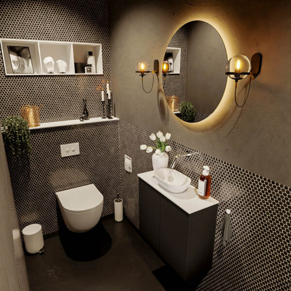 MONDIAZ FOWY toiletmeubel 60cm kleur urban. Waskom positie midden kleur talc | talc. Zonder kraangat