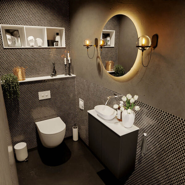 MONDIAZ FOWY toiletmeubel 60cm kleur urban. Waskom positie links kleur talc | talc. Zonder kraangat