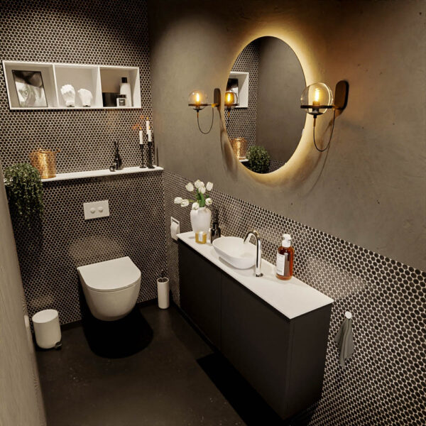 MONDIAZ FOWY toiletmeubel 100cm kleur urban. Waskom positie midden kleur talc | talc. Met 1 kraangat