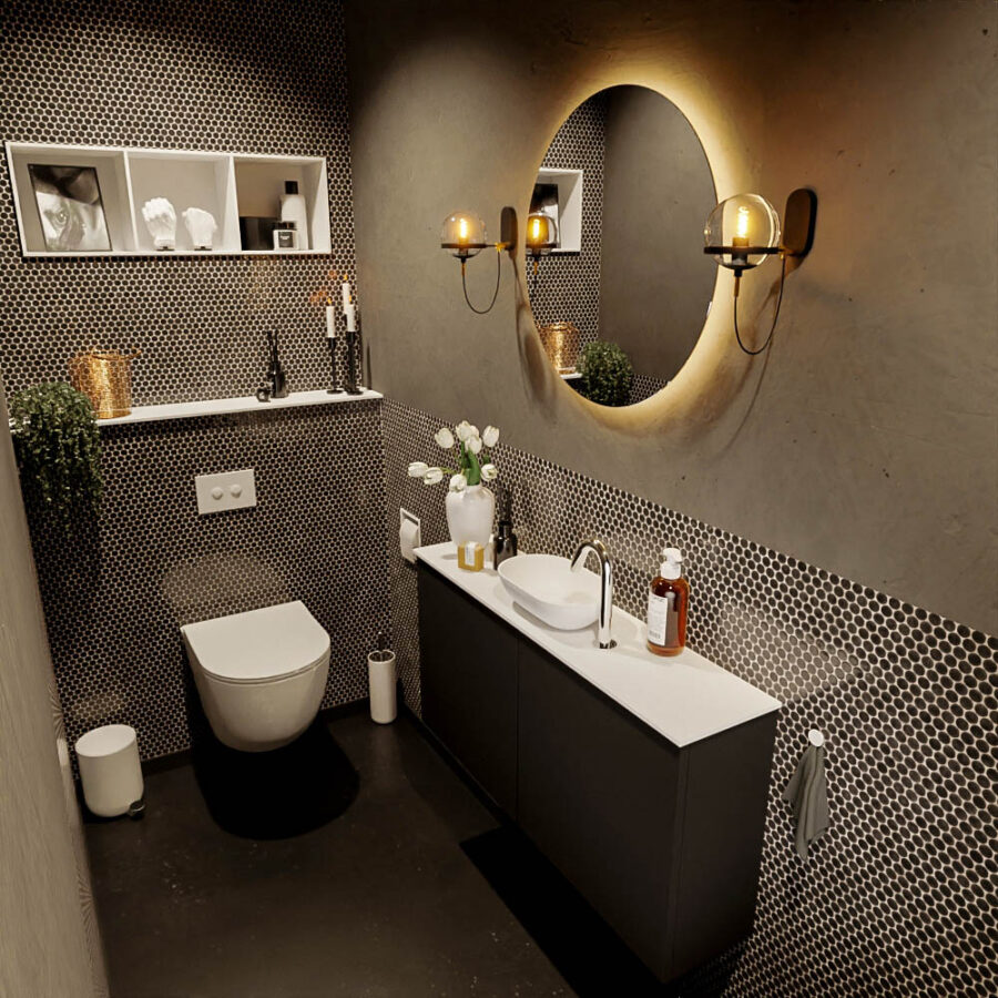 MONDIAZ FOWY toiletmeubel 100cm kleur urban. Waskom positie midden kleur talc | talc. Met 1 kraangat