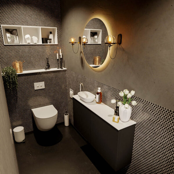 MONDIAZ FOWY toiletmeubel 100cm kleur urban. Waskom positie links kleur talc | talc. Met 1 kraangat