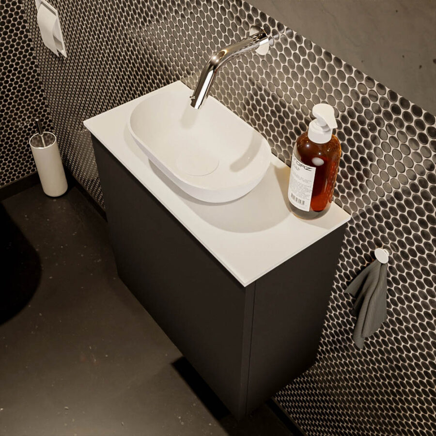 MONDIAZ FOWY toiletmeubel 50cm kleur urban. Waskom positie midden kleur talc | talc. Zonder kraangat - Afbeelding 3